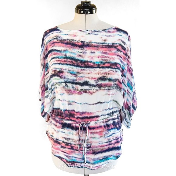 FIFTEEN TWENTY Colorful Silk Dolman Sleeve Relaxed-Fit Blouse + Drawstring Waist - Picture 3 of 13